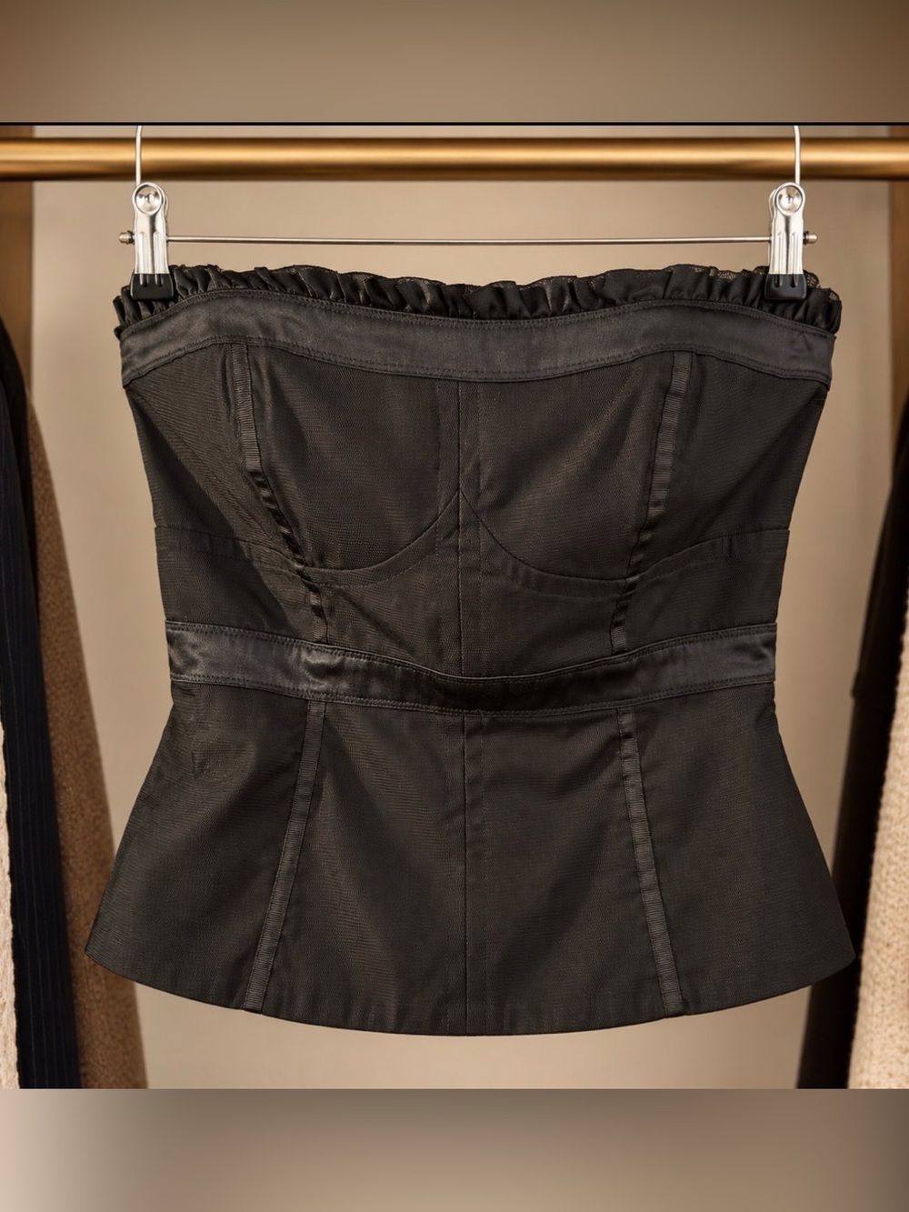 White House Black Market Black Strapless Peplum Bustier Top Size 8